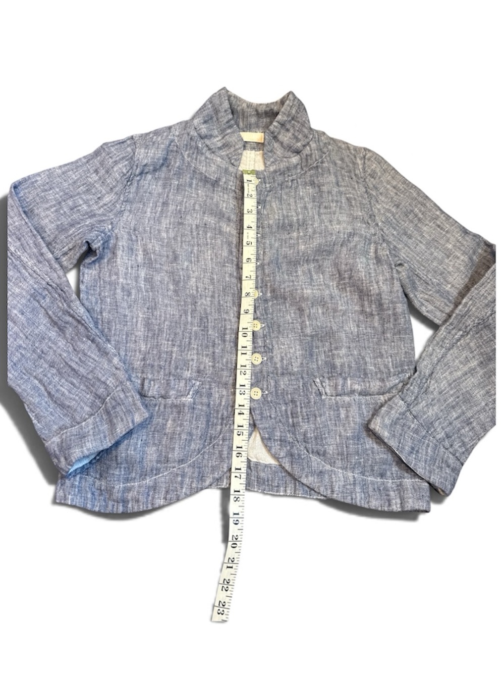 CP Shades Washed Light Blue Linen Button-Front Jacket - Picture 4 of 11